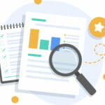 cartoon of looking at a papers with a magnifying glass